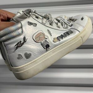 Karl Lagerfeld White and Silver High-Top Sneakers